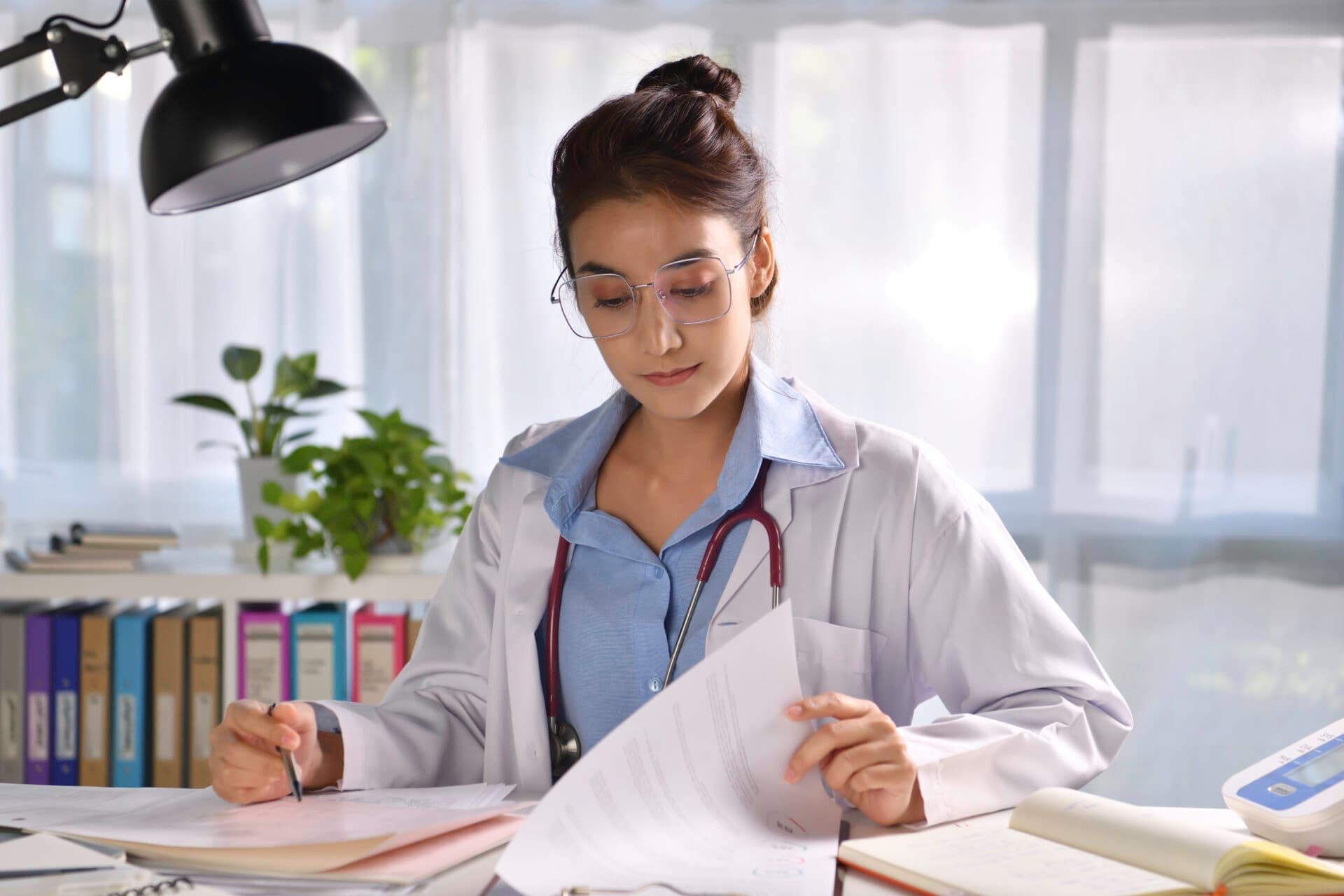 A young doctor at a desk
